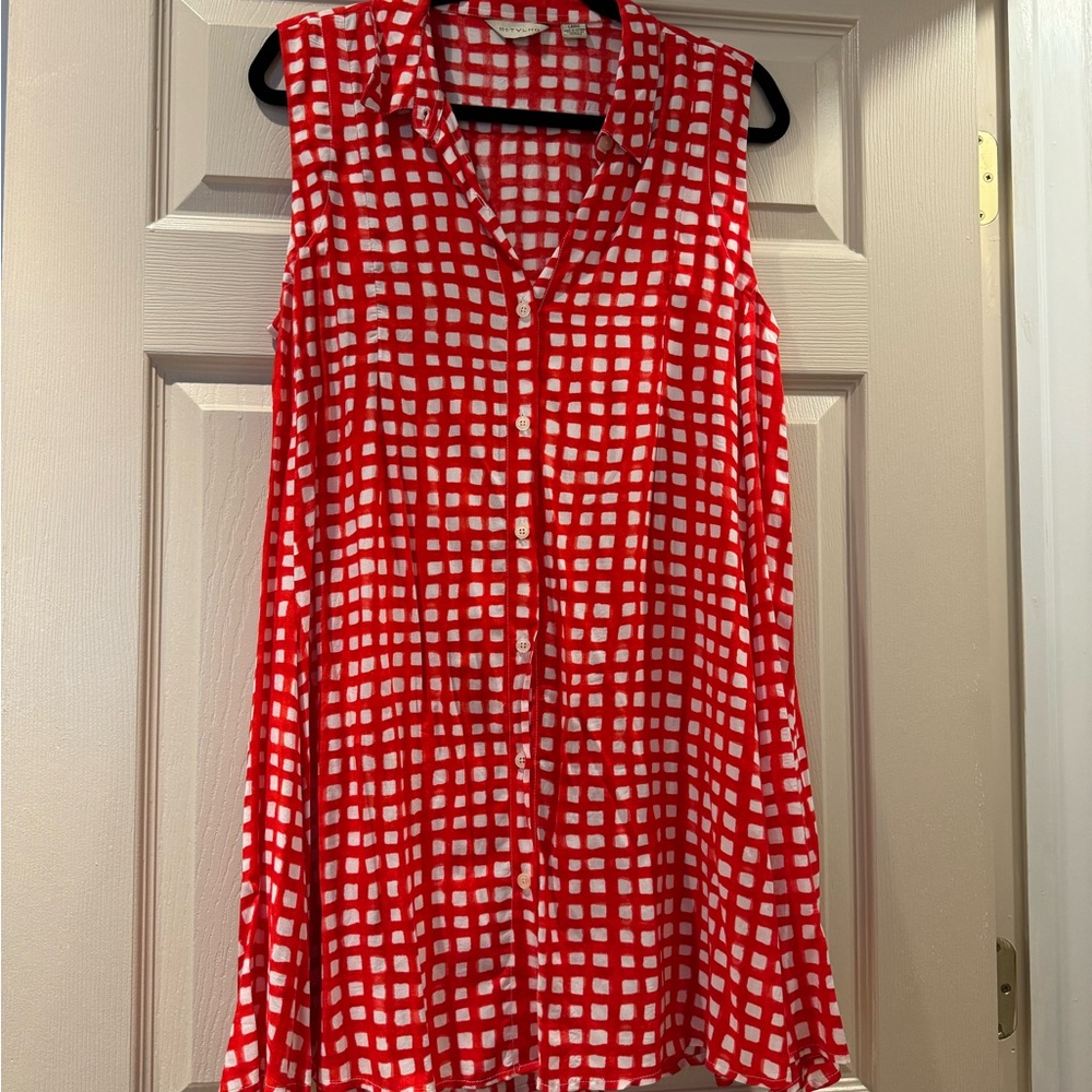 Red and White Button Down Tunic